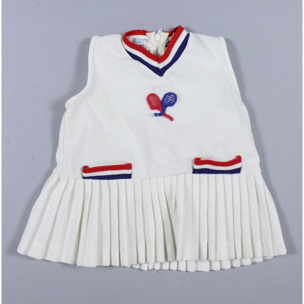 Vintage Catton Bros Newborn baby girl dress tennis white pleated skirt NB 0-3M